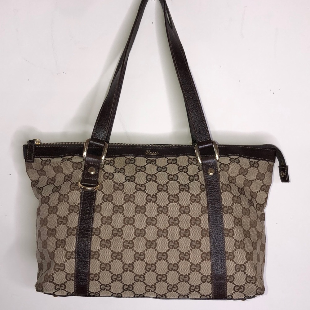 Gucci Brown and Black Monogram Tote Bag